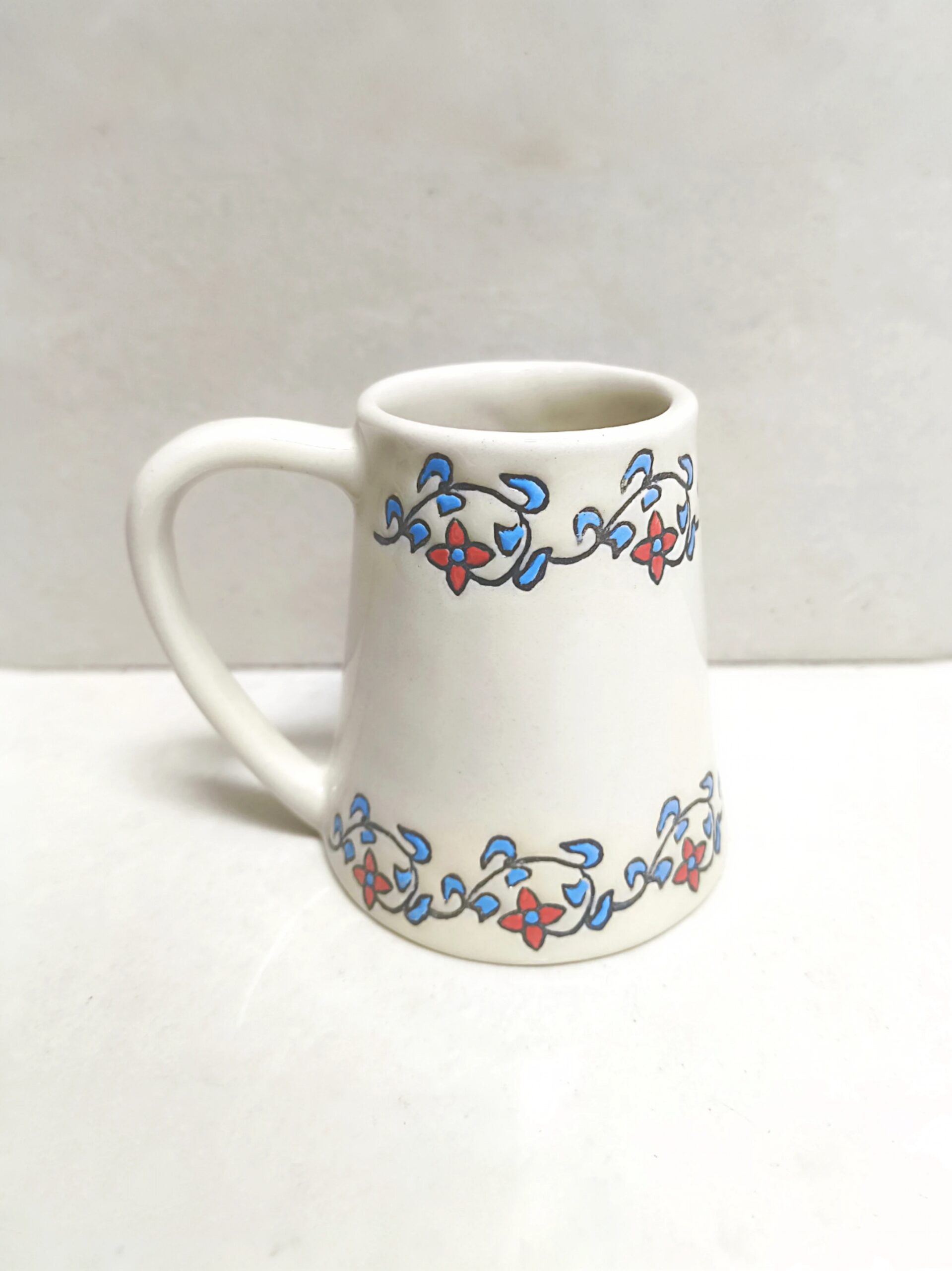 Classic white mug decorated with blue and red flowers - Image 2